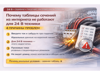 Почему таблицы сечений из интернета не работают для 24 В техники