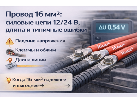 Провод 16 мм²: силовые цепи 12/24 В, длина и типичные ошибки